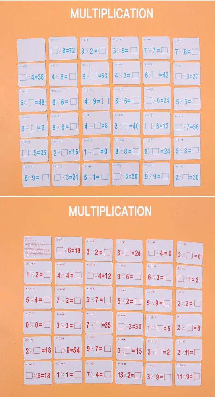 Mathematical Math Learning Tool Montessori Training Math Erasable Add Subtract Multiply and Division Table Cards Seheck for Kids