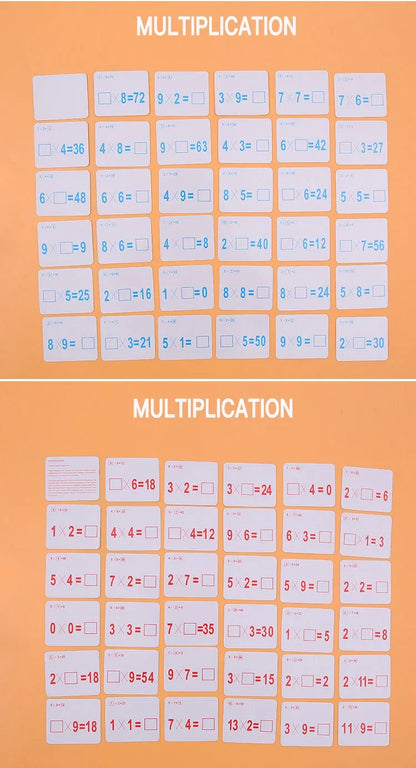 Mathematical Math Learning Tool Montessori Training Math Erasable Add Subtract Multiply and Division Table Cards Seheck for Kids