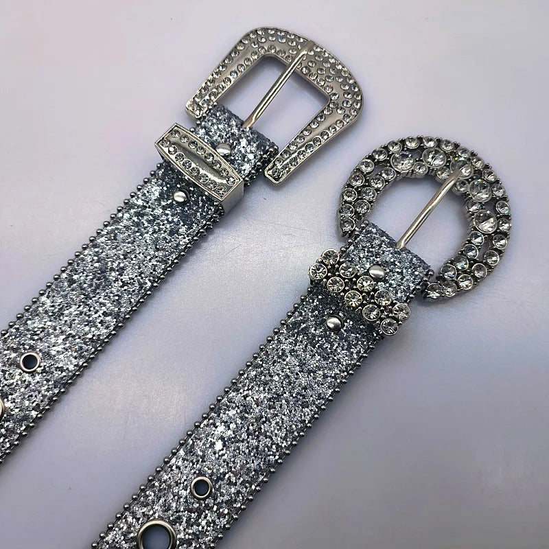 EtherealBe gothic rhinestone belt for women with sparkling silver details and unique buckle design