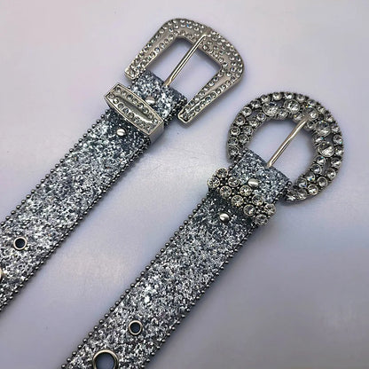 EtherealBe gothic rhinestone belt for women with sparkling silver details and unique buckle design