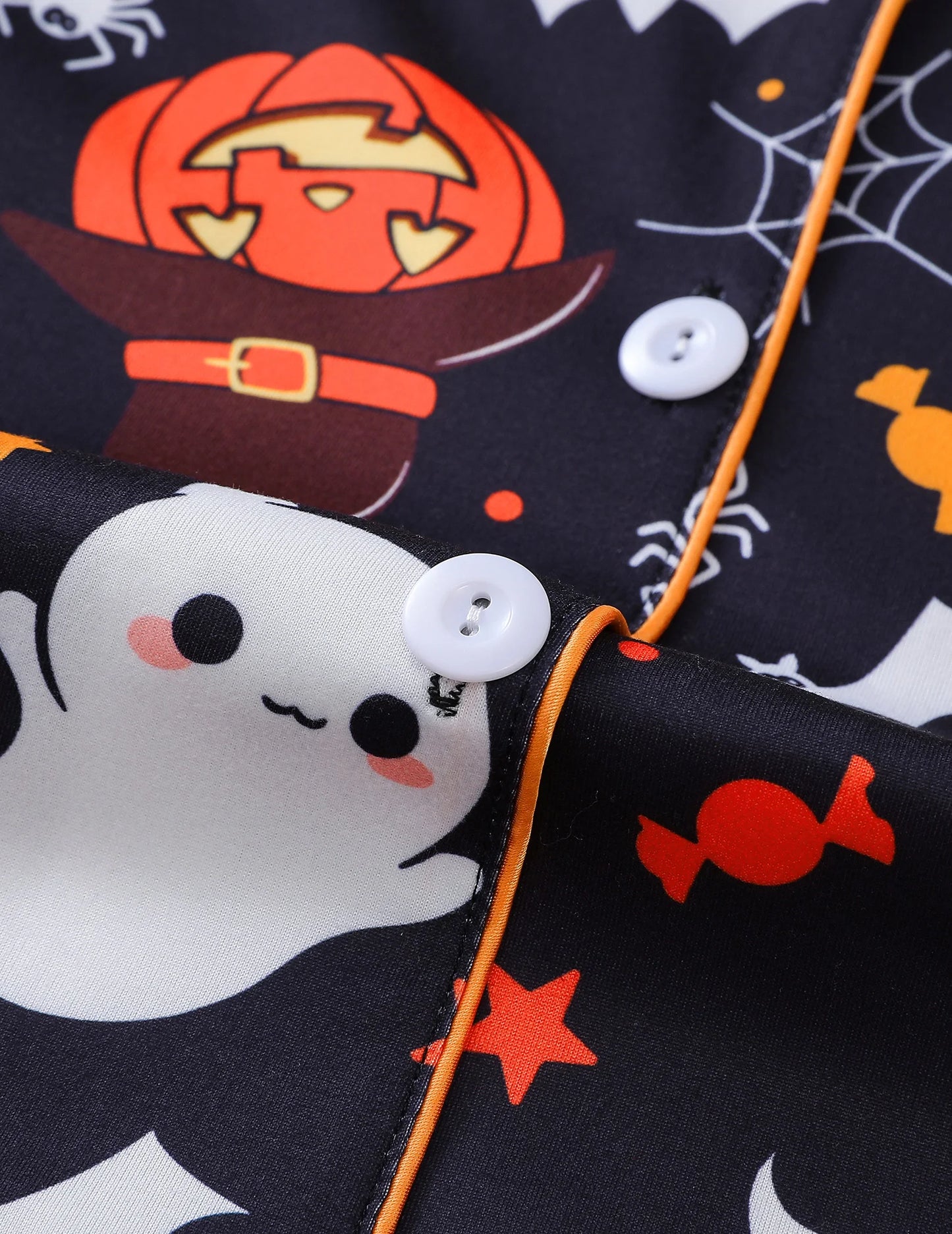 Women Halloween Pumpkin Bat Print Pajama Set,Breathable Lapel Loungewear Short-Sleeved Roll-Neck Shirt and Loose Shorts S-XXL