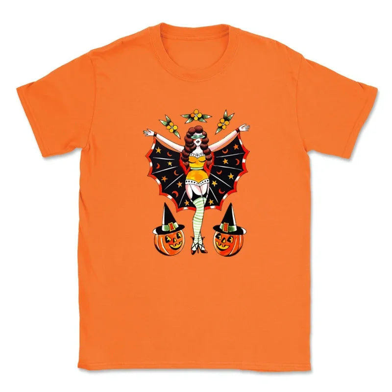 2024 Funny Pumpkin Face Floral Sexy Ladies T Shirt Women  Halloween Clothes Fall Festival T-shirt WomenTop