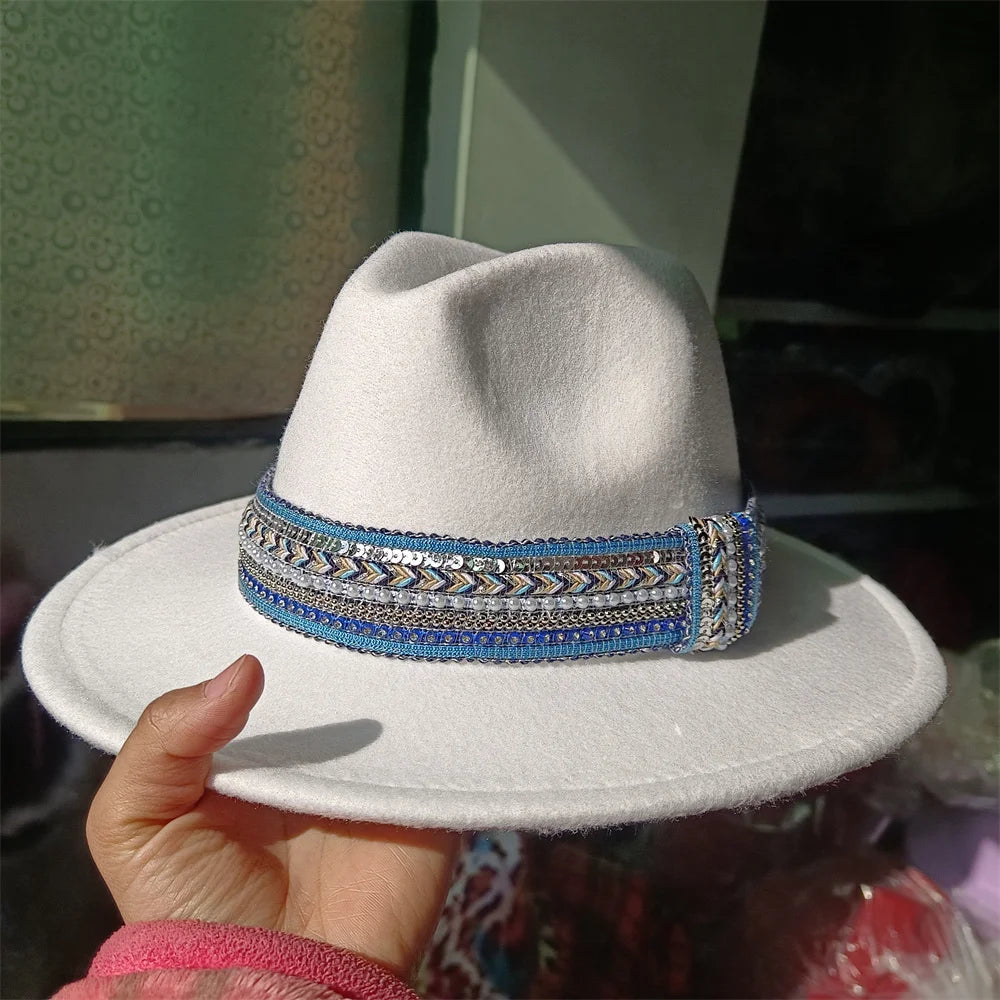 Embroidered three-dimensional flower fedora hat Women's jazz top hat Spring and autumn panama church fashion elegant wedding Hat