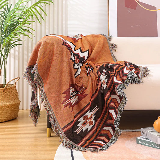 Retro Indian Style Thread Blanket Countryside Geometry Sofa Cobertor Hanging Tapestry Cotton Knitted Sofa Blanket for Bed Travel