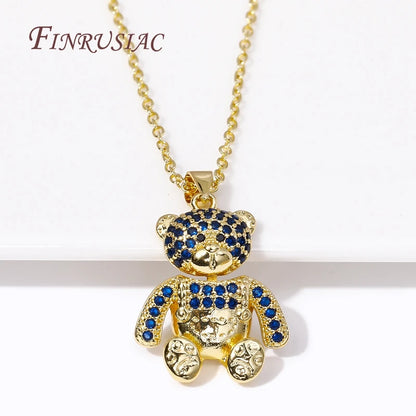 Fashion Creative Pendants Necklace Female 18K Gold Plated Pave Zircon Animal Bear Charms Necklaces for Women Christmas Gifts