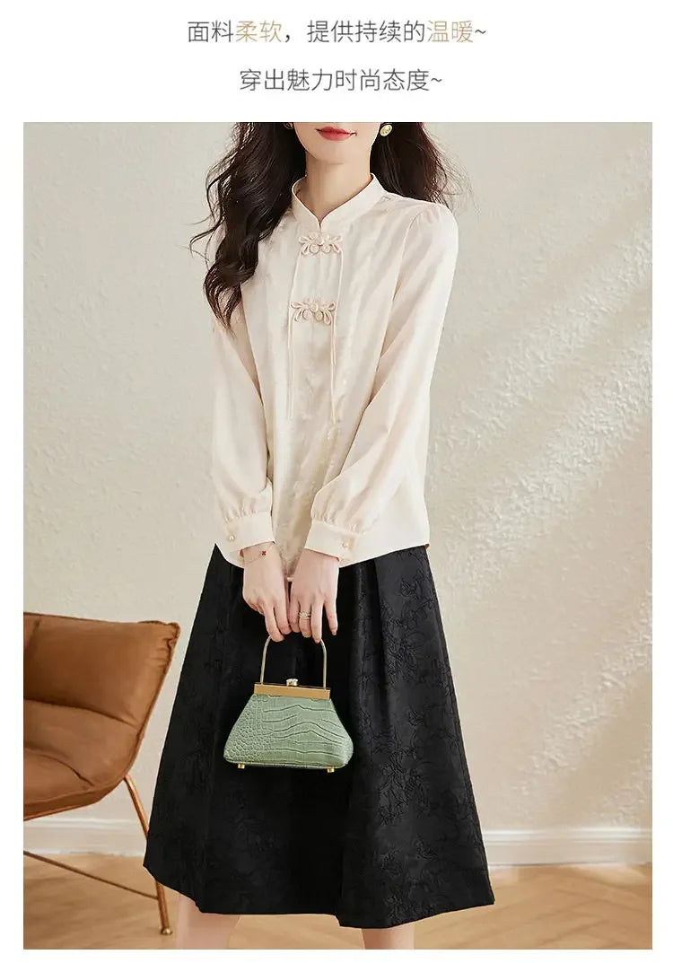 Early Spring Tops for Women Shirts for Spring Wear 2025 New French Temperament New Chinese Puff Sleeve Cardigan