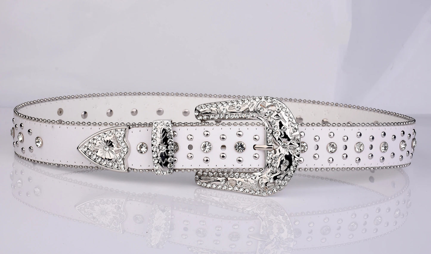 Punk Rhinestone White Belt female male fashion western jeans female jeans jewelry fashion design Y2K Jeans Belt