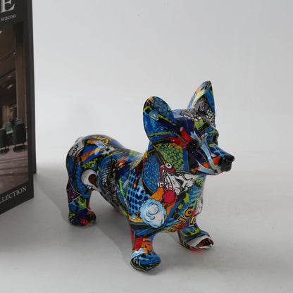 Nordic  Art Graffiti Corgi Dog Painting Creative Resin Crafts Home Decoration Wine Cabinet Office Decor Crafts Gift  Ornaments