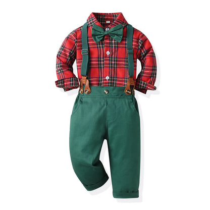 Toddler Boys Clothing Set Autumn Winter Children Suspender 2 PCS Suit Kids Christmas Outfits