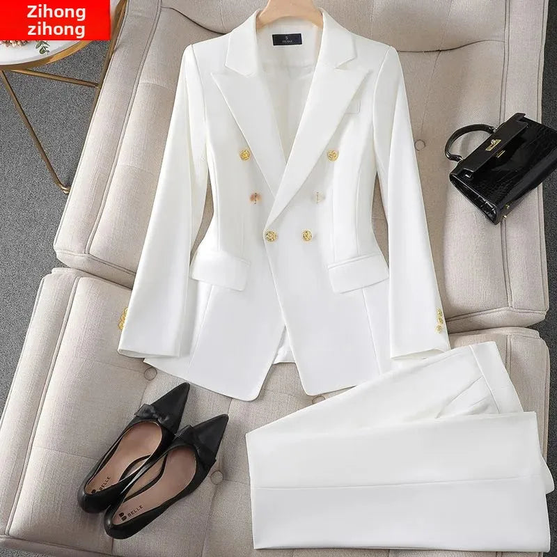 Elegant Women's Fashionable White Western-Style Suit Zihongsuitsuit High-End Business Attire Long-Pants Set For Special Occasion