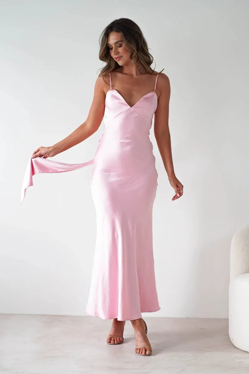 EtherealBe Sexy Satin Halter Dress in Olive Green