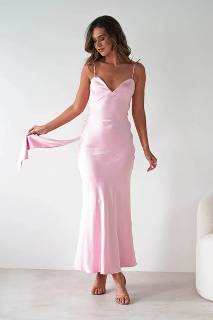EtherealBe Sexy Satin Halter Dress in Olive Green