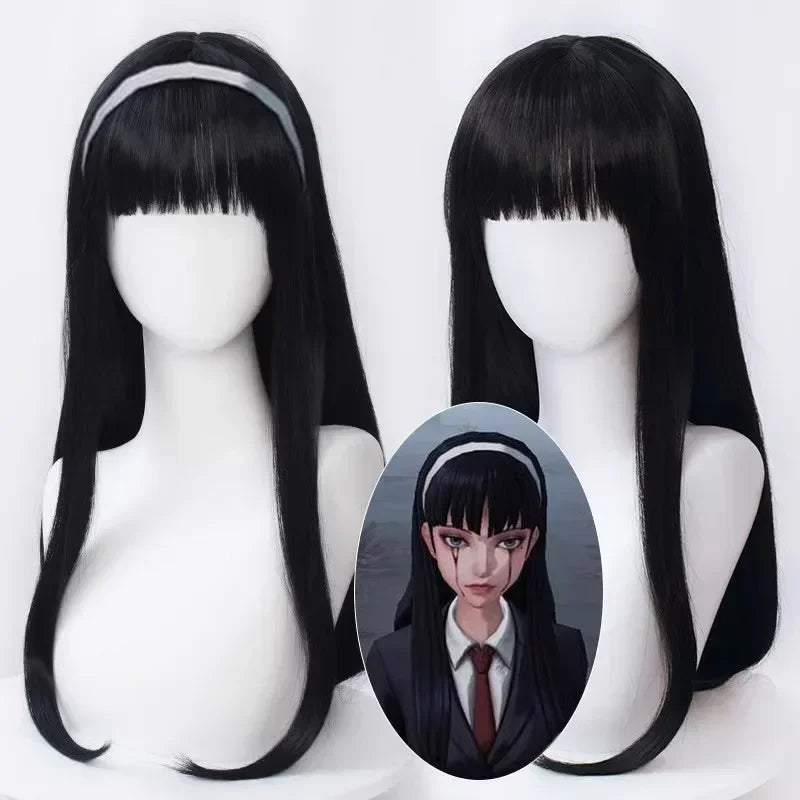 EtherealBe Ada Mesmer costume wig for Halloween in sleek black with straight bangs