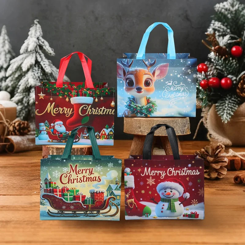 4pcs Christmas Gift Bags Christmas Party Decoration Kids Favors 2025 Xmas Santa Claus Hand Bags Navidad Natal New Year Gift 2026