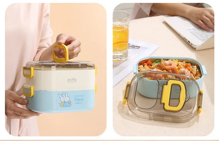 Kawaii Miffy Stainless Steel Divided Lunch Box Water Heated Student Lunch Box Cartoon Portable Bento Box Christmas Gift Toy