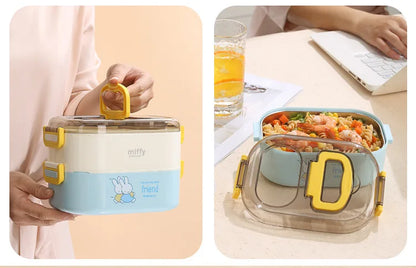 Kawaii Miffy Stainless Steel Divided Lunch Box Water Heated Student Lunch Box Cartoon Portable Bento Box Christmas Gift Toy