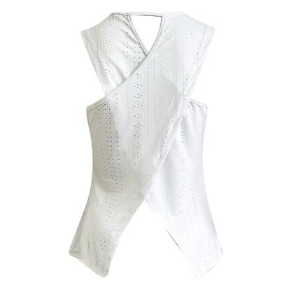 Summer White Blouse Shirts Violet Top Women Cross Back Fashion Solid Round Neck Sleeveless Casual Vest T Shirt Top Medium Short
