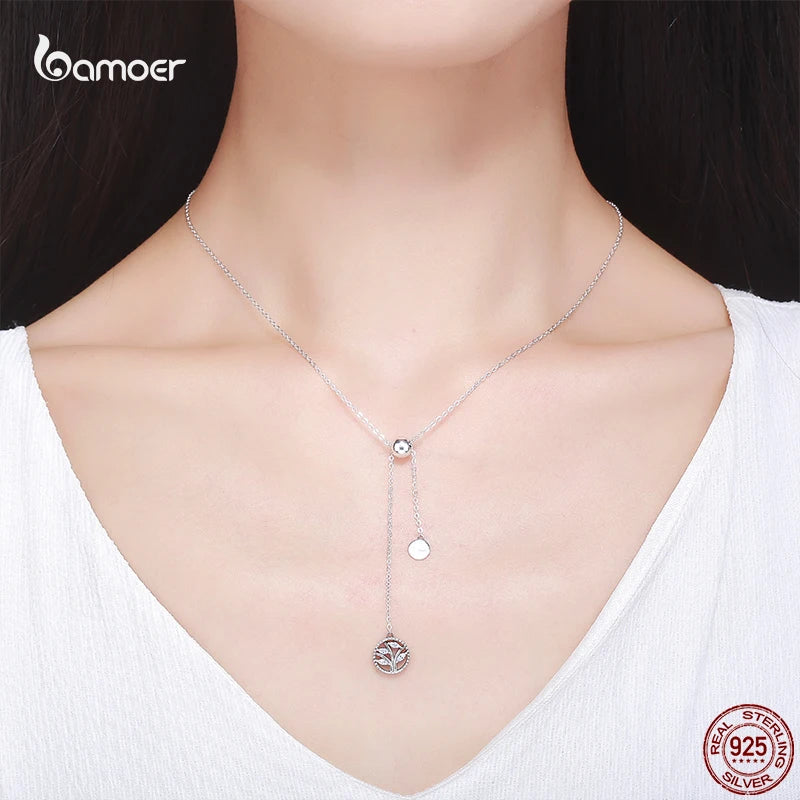Bamoer 42cm Real 925 Sterling Silver Tree of Life Pendent Necklace for Women Stylish Engagement Wedding Necklace Fine Jewelry