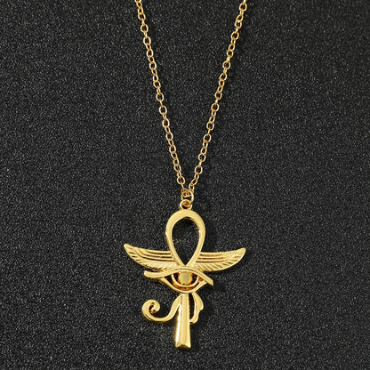 Eye Of Horus Ankh Necklace Women Men Ancient Egypt Wing Ankh Cross Pendant Necklaces Choker Silver Gold Plated Religious Jewelry