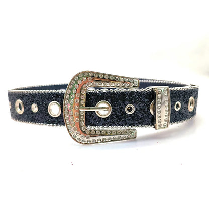 EtherealBe gothic rhinestone belt for women with a stylish silver buckle and sparkling details