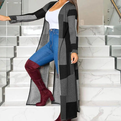 Colorblock Long Sleeve Casual Longline Cardigan Coat Casual Elegant Autumn Spring New Fashion Women's Outfits Female Clothing