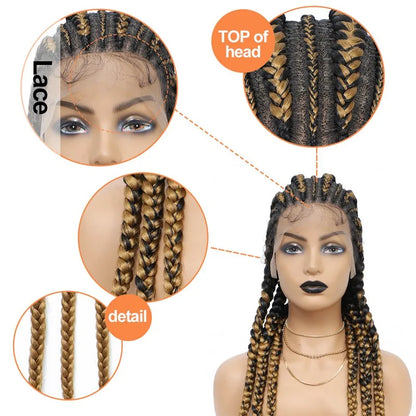 36 Inches Cornrows Braided Wigs Synthetic Full Lace Wig For Black Women Jumbo Braided Wigs Lace Frontal Faux Locs Box Braids Wig