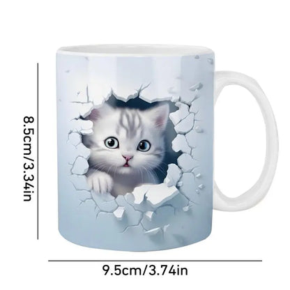 Cat Coffee Mug Ceramic 3D Visual Cat Milk Cup Creative Coffee Cups For Mulled Drinks Unique Cat Lovers Gifts Cups For Tea
