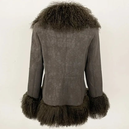 Autumn Winter Women Coat Real Natural Mongolia Sheep Fur Turn-down Collar New Fashion Jacket Thick Warm Casual Overwear
