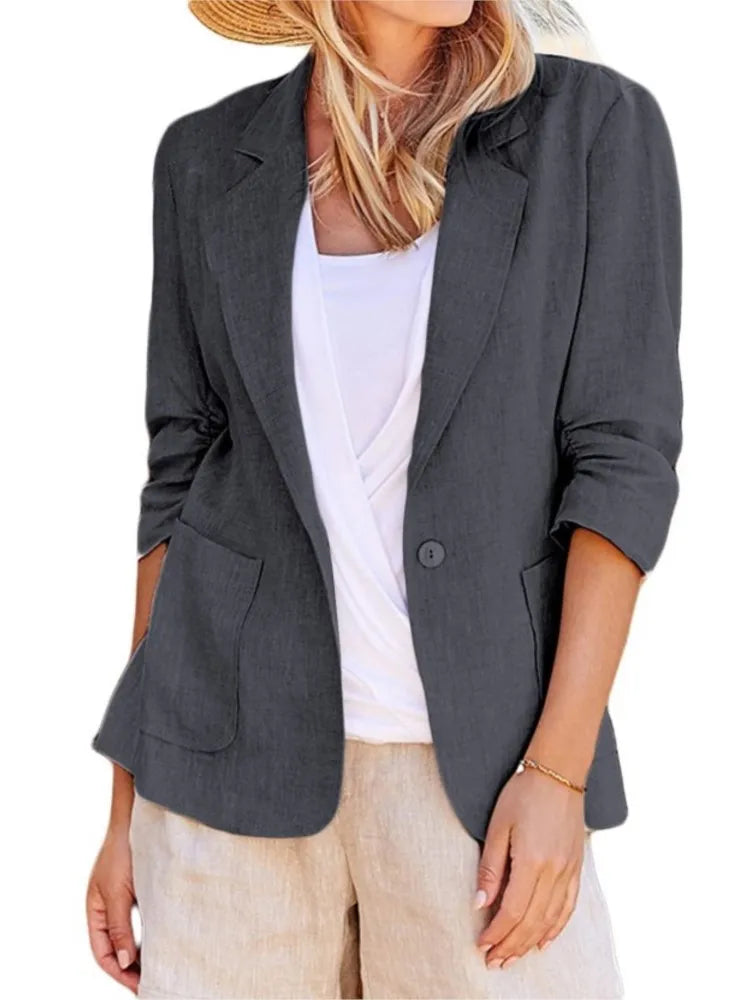 Autumn New Women's Coats Solid Color Fashionable Collar Loose Single Breasted With Pocket Seven Quarter Sleeve Jacket