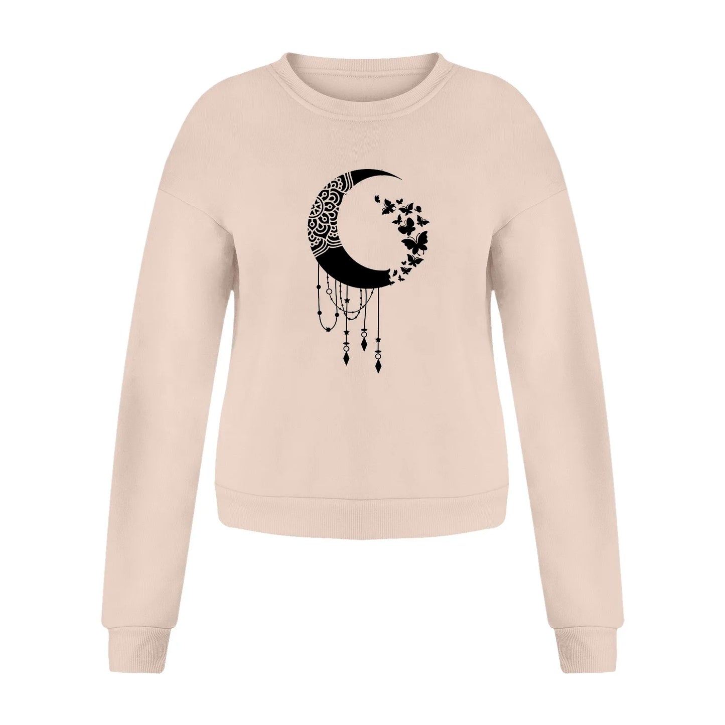 Y2k Sweatshirts For Women Moon Print Hoodies White Hoodies For Ladies Long Sleeve Fall Hoody Pullover Korean Style Blouses