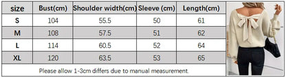 Autumn and Winter New Fashion Woman Sweater V-neck Solid Color Long-Sleeve Relaxed-Fit Bow Top
