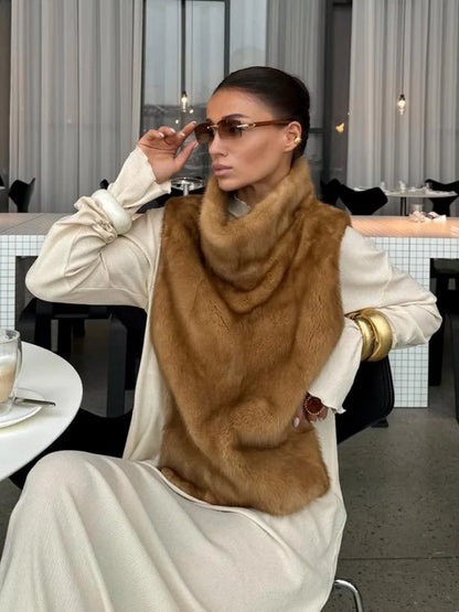 Fashion Women's Faux Fur Vest Sleeveless High Collar Waistcoat Casual Chic Streetwear Outerwear Ladies Fashion Winter 2025 Tops