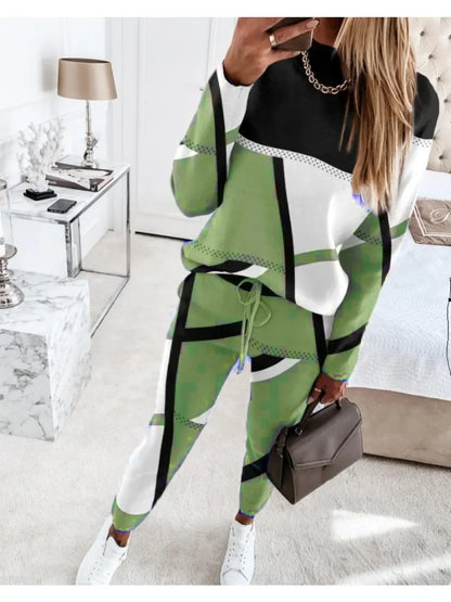 Autumn Winter Fashion Sports Style Two Piece Set Women Casual Printing Long Sleeve Tshirt Pants Two Piece Set Women