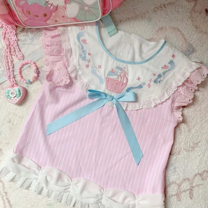 2026 Spring Japanese Cute T-shirts Women Casual Y2k Crop Top Kawaii Blouse and Mini Cake Skirts Outwear Lolita Vintage Tees Chic
