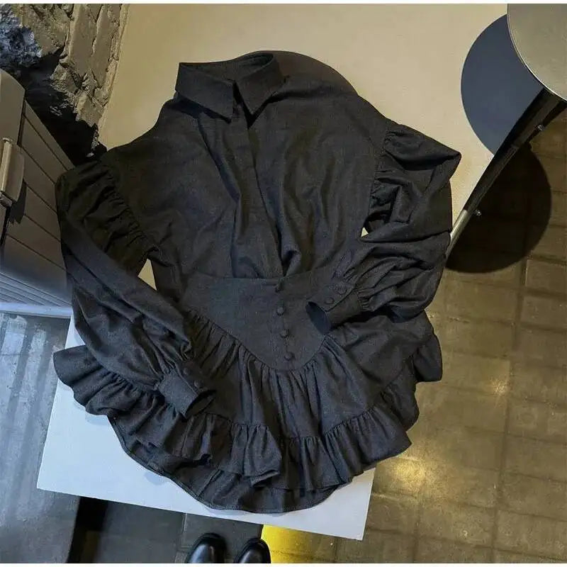 Plaid Print Shirt Ruffles Skirts Set Women Elegant Lapel Button Up Tops Loose Mini A-line Skirt Spring New Lady Chic Outfit LK9Q