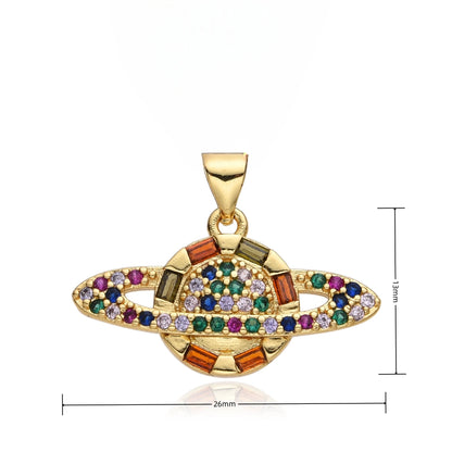 Y2K Gold Color Saturn Charms Micro-inlaid CZ Necklace for Women Planet Choker Chain Pendant DIY Jewelry Christmas Gift Wholesale