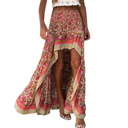 Womens Tennis Skirt Women's Summer New Cotton Floral Print Irregular A Line Skirt Half Skirt Full Skirts for Women
