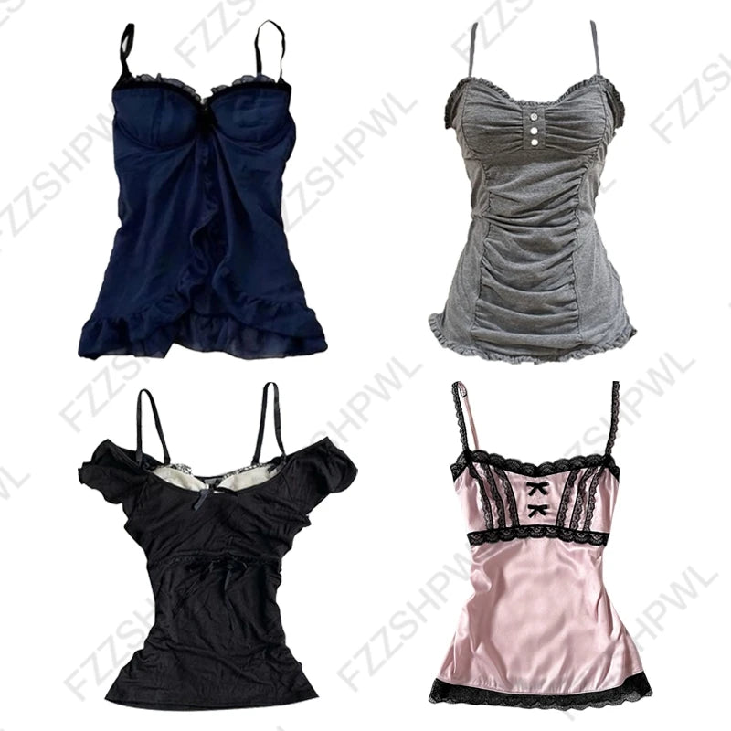 Y2K Retro Harajuku Women's Camisole Top Sexy Slim Chic Casual Crop Top Grunge Punk Hip Hop Gothic Aesthetic Emo Girls Streetwear