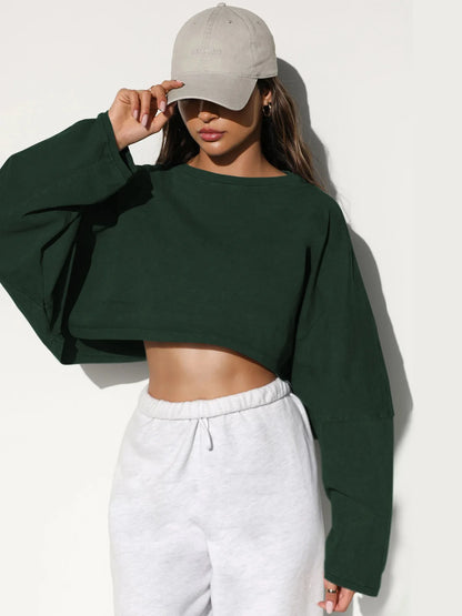 Autumn Winter Women's No Hat Hoodies Fashion O-neck Loose Long Sleeve Pullove Casual Workout Jogger Female Sexy Crop Sweatshirt