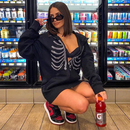 Y2K Clothes Zip Up Hoodies For Women Jacket Grunge Sweatshirts Sudaderas Streetwear 2023 Autumn Hooded for Teen Girls Ropa Mujer