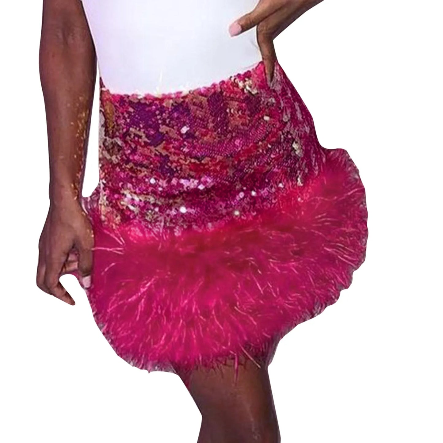 Mini Skirt For Hot Girl Women'S High Waist Sequin Feather Patchwork Wrap Hip Bodycon Mini Skirt Party Club Skirts With Zipper