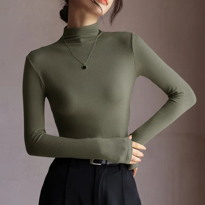 Women's Solid Innerwear Pullovers Sweaters Autumn Winter Casual Long Sleeve Bottoming Tops High Quality Half-High Collar Jumpers