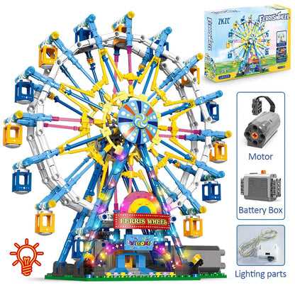 ZKZC City Friends MOC Rotating Ferris Wheel Building Blocks Electric Bricks with Light Toys for Children Christmas Gifts