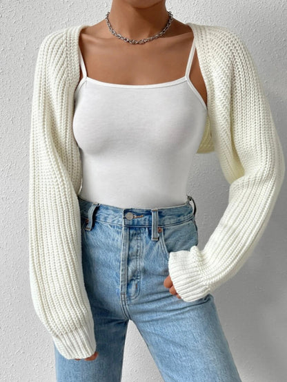 Women s Open Front Cropped Cardigan Long Sleeve Solid Color Ribbed Knit Shrug Sweater Bolero Tops
