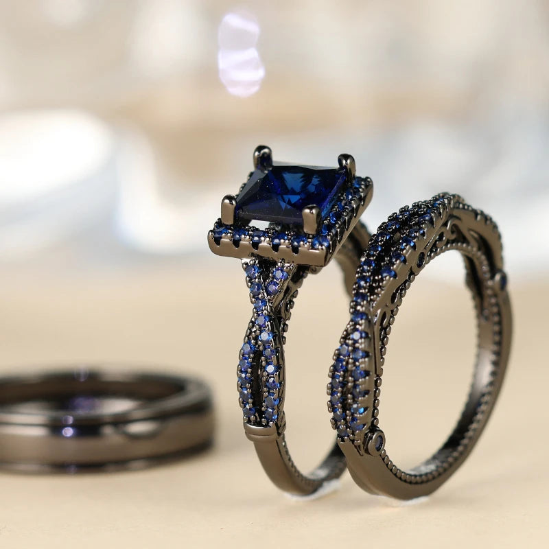 Charm Couple Rings Men Stainless Steel  Rhinestones Zircon Women Wedding Band  Set Valentine Day Jewelry