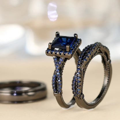 Charm Couple Rings Men Stainless Steel  Rhinestones Zircon Women Wedding Band  Set Valentine Day Jewelry