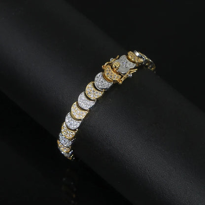 Two Tone Gold Color Paved 5A Cubic Zirconia CZ Moon Shaped Charm Link Chain Fashion Women Bracelet 2025 Gift
