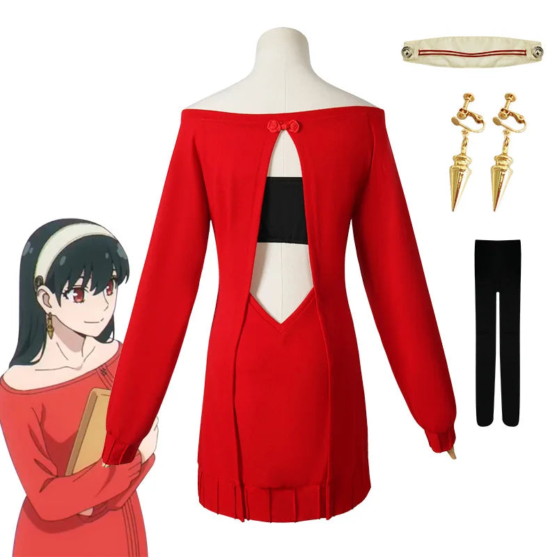 Anime FAMILY Cosplay Yor Forger Yor Briar Cosplay Costume Women Sexy Red Sweater Mini Dress Thorn Princess Costumes