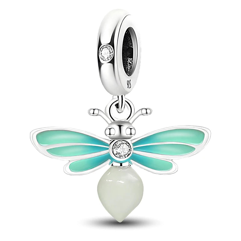 Original 925 Sterling Silver Charms Beads Glowing Luminous Bee Firefly Butterfly Pendant for Bracelet Bangle Charm DIY Jewelry