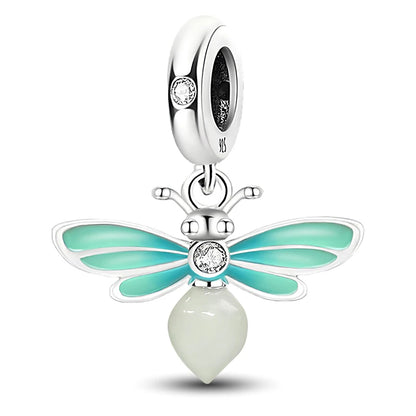 Original 925 Sterling Silver Charms Beads Glowing Luminous Bee Firefly Butterfly Pendant for Bracelet Bangle Charm DIY Jewelry